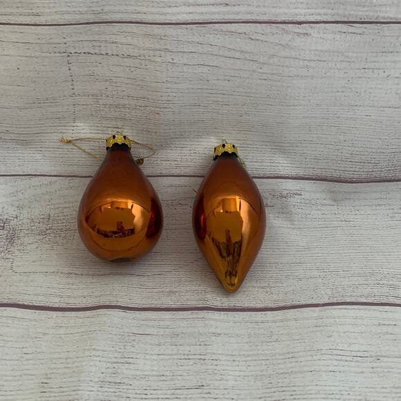 Vintage Glass Ornaments Set of 2 Brown Gold Drop Teardrop Christmas Tree - Picture 11 of 12